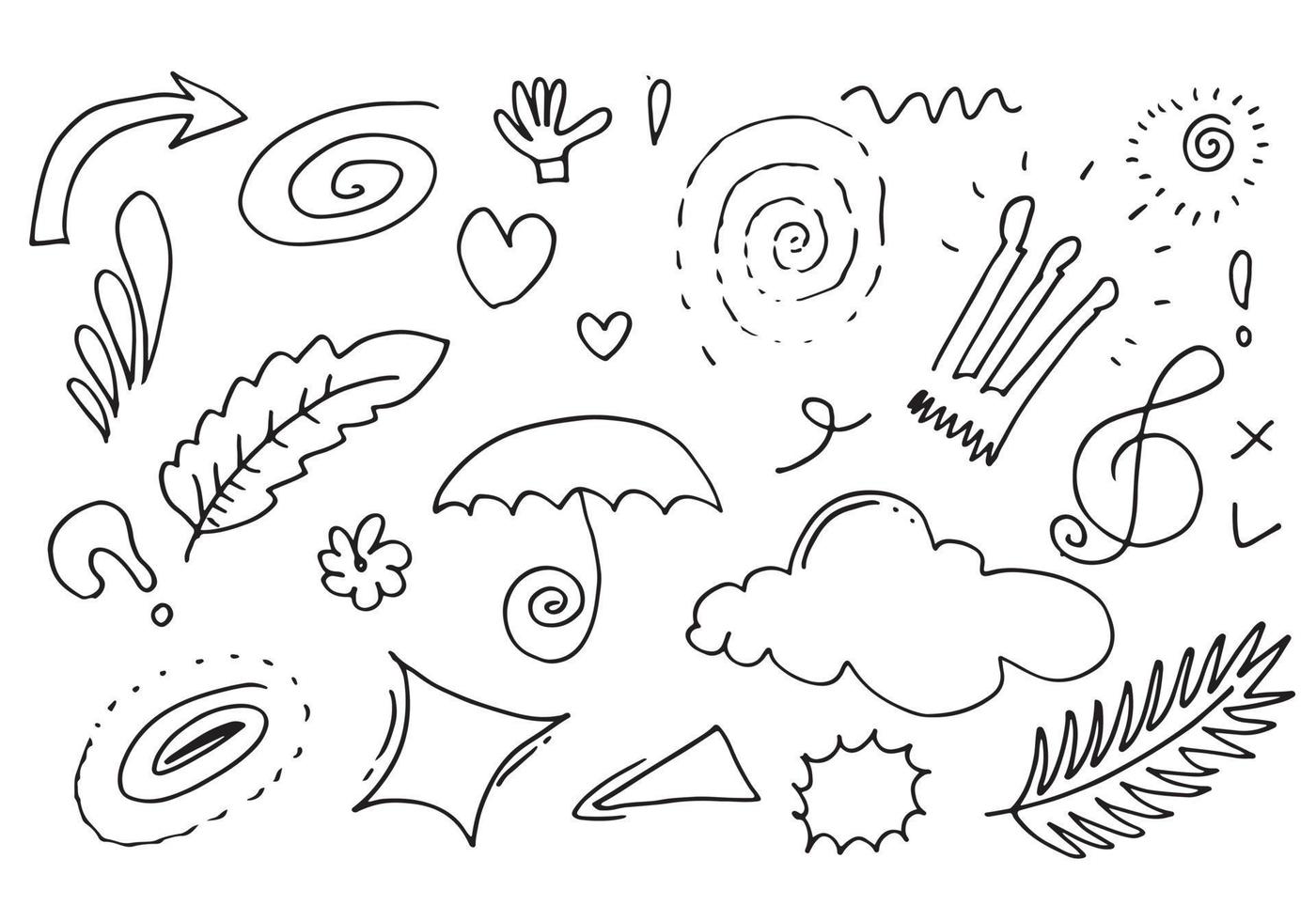 Hand drawn doodle design elements, black on white background. doodle sketch design elements vector