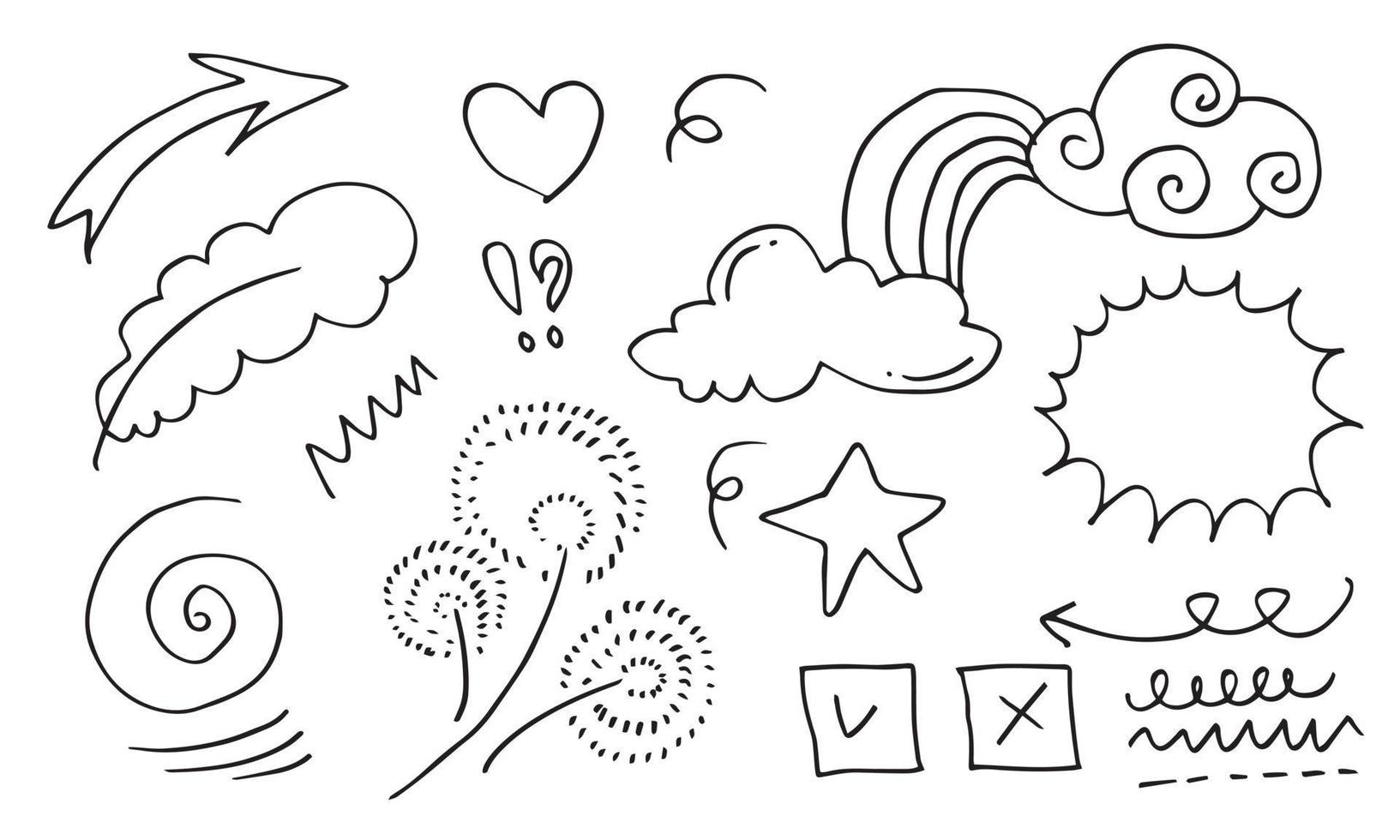 Hand drawn doodle design elements, black on white background. doodle sketch design elements vector