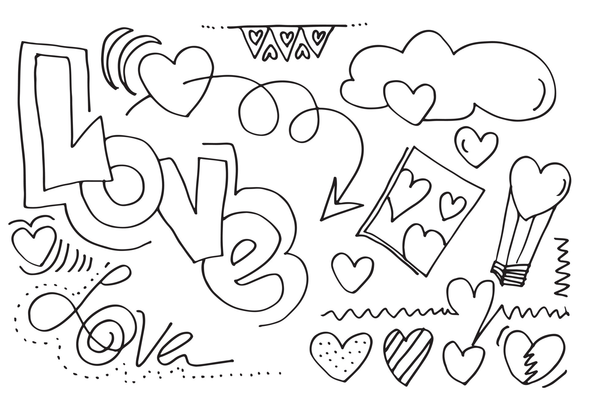 Love you romantic hand drawn lettering text with doodle drawings. 8048885  Vector Art at Vecteezy