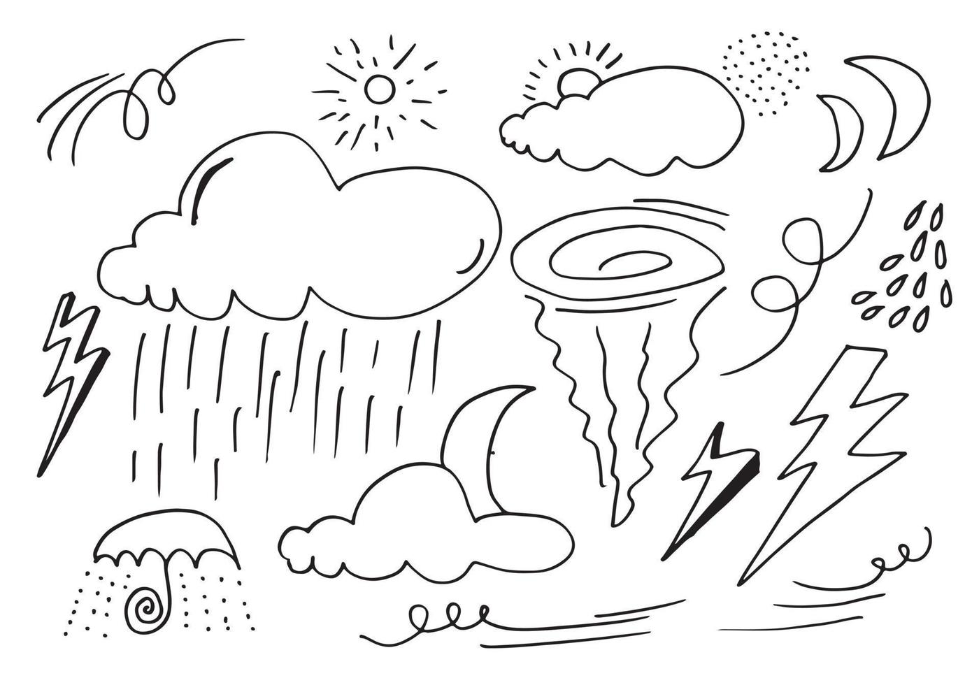 Weather Doodle Vector Set isolated on a blue background. hand drawn vector illustration.