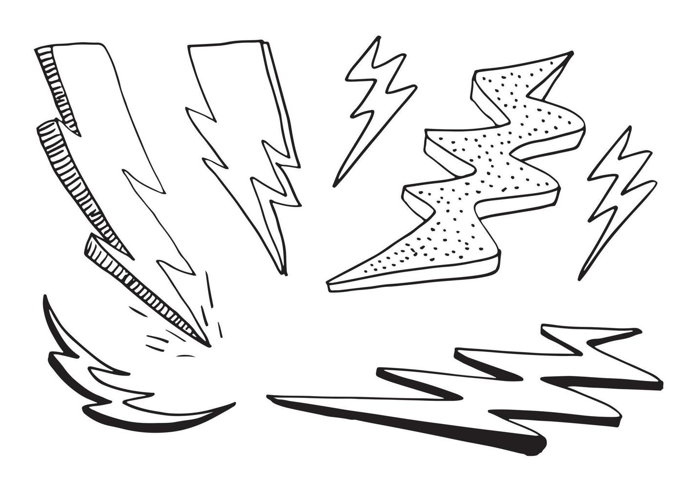 set of hand drawn vector doodle electric lightning bolt symbol sketch illustrations. thunder symbol doodle icon.