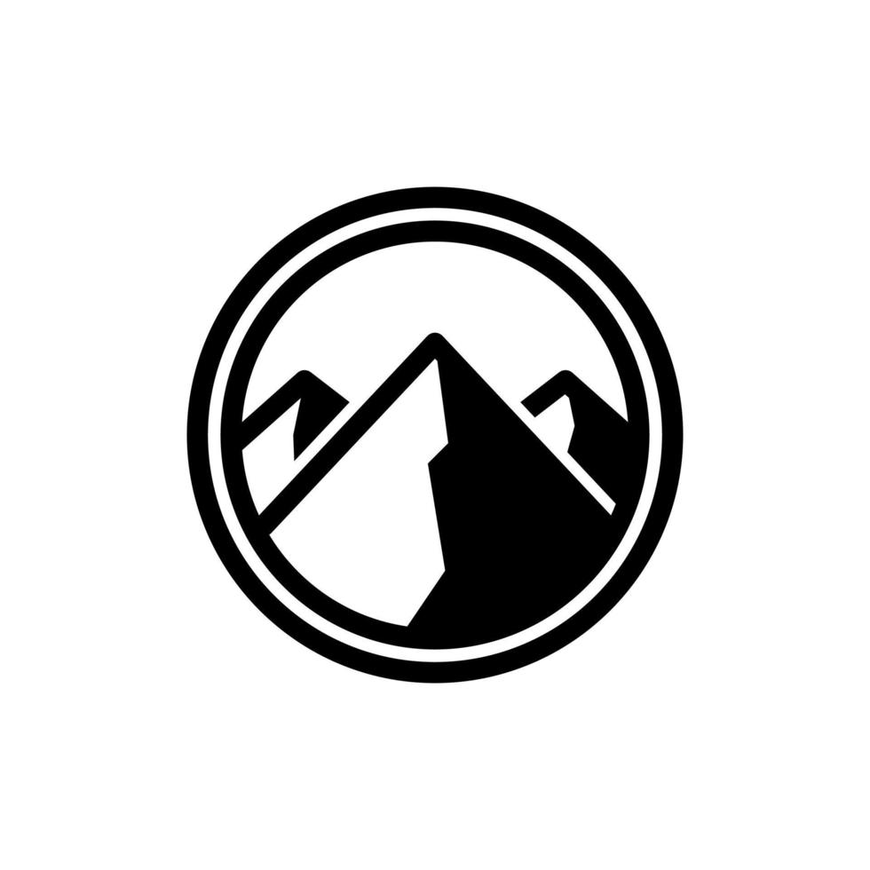 black and white icon of a mountain in a circle on isolated background vector