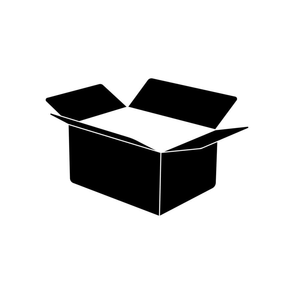 icono de caja abierta en blanco y negro sobre fondo aislado vector
