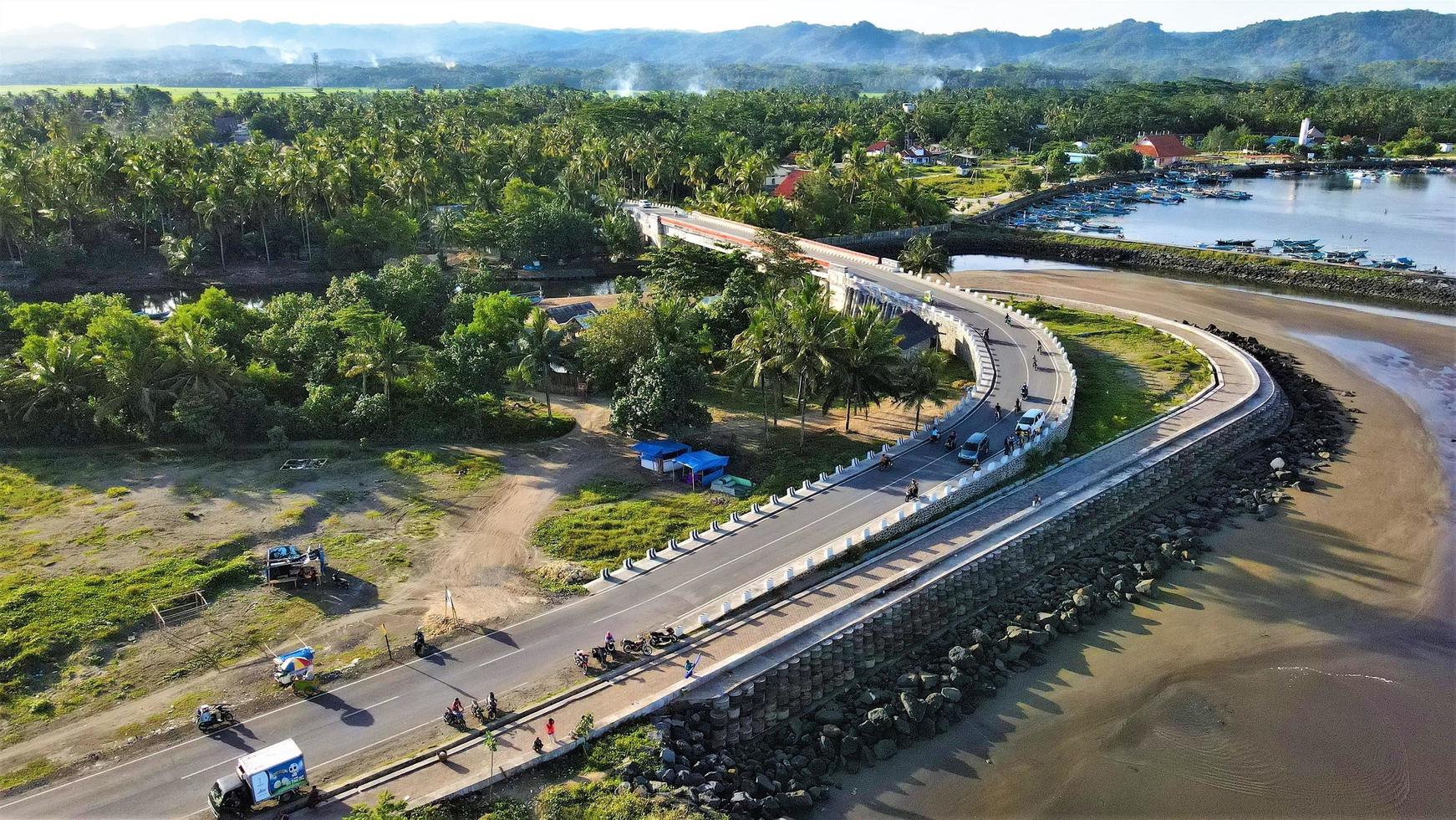Ciamis, West Java-Indonesia, 12 May 2022 - Beautiful panoramic aerial view of Pangandaran beach. photo