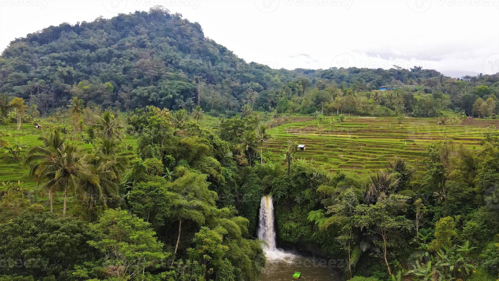 Aerial view, Waterfall in tropical forest. photo