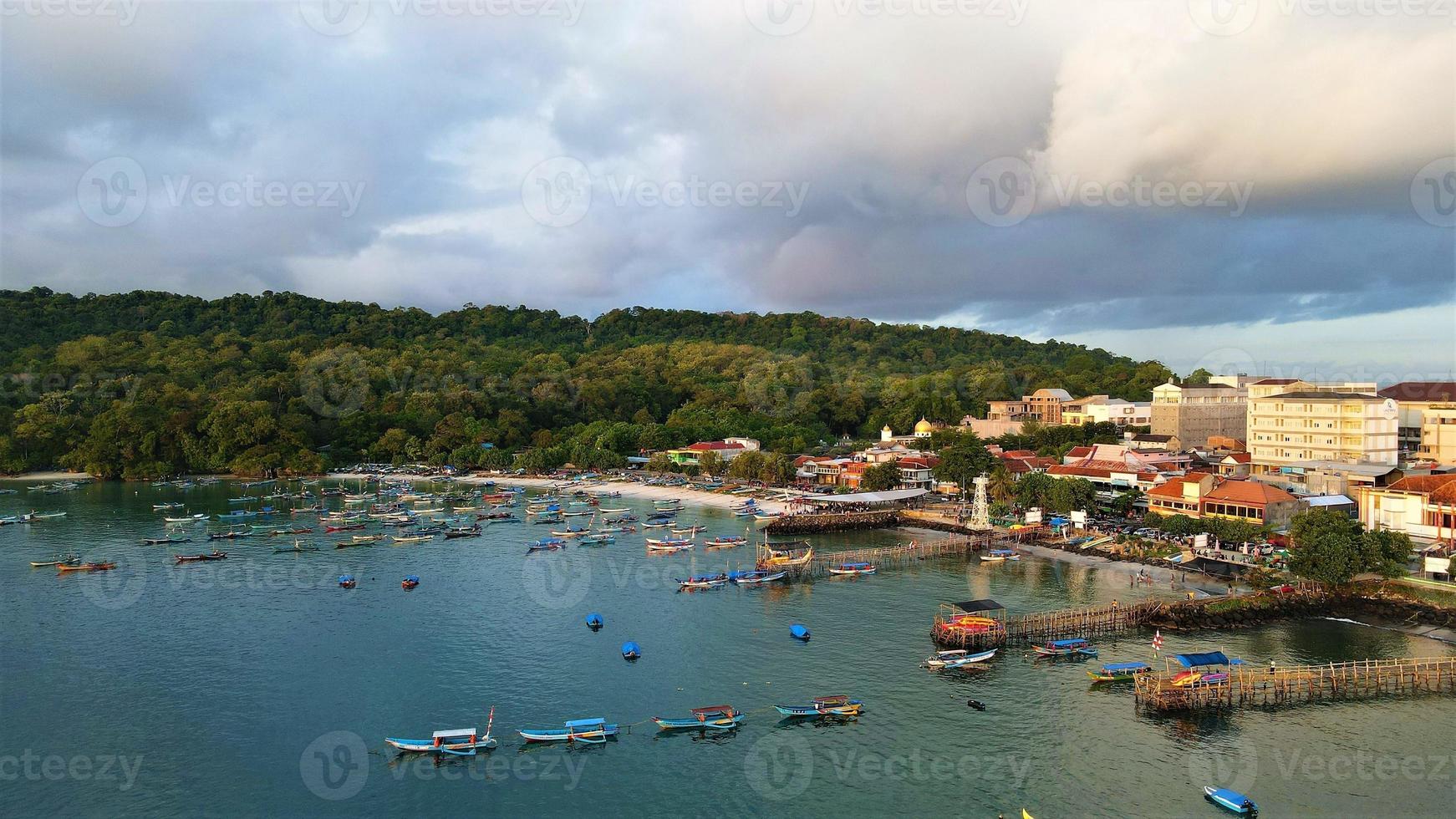 Ciamis, West Java-Indonesia, 12 May 2022 - Beautiful panoramic aerial view of Pangandaran beach. photo