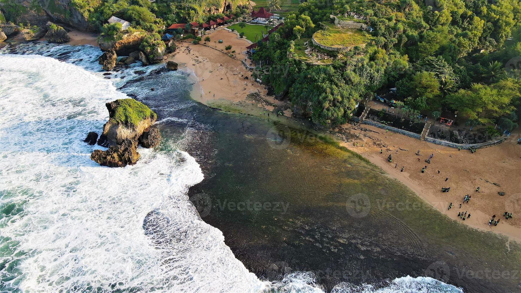 Beautiful aerial view, tourism hill on Pandansari beach, Yogyakarta-Indonesia. photo