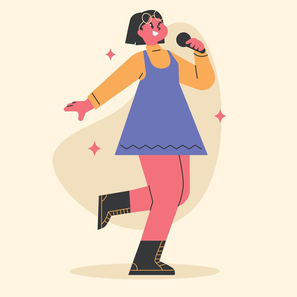 Girl singing into microphone vector