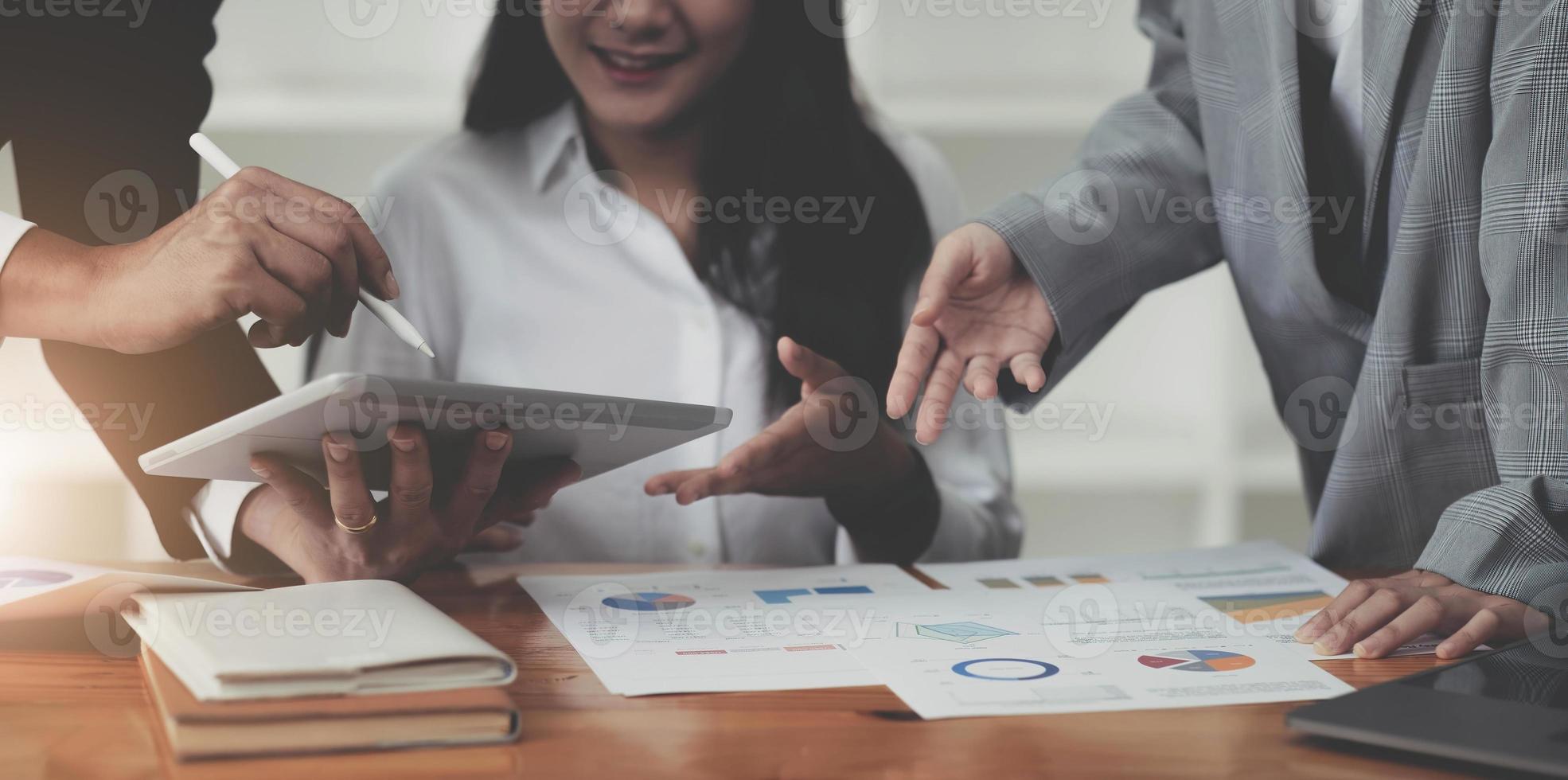 Business Corporate team brainstorming with chart and checking and analysis photo