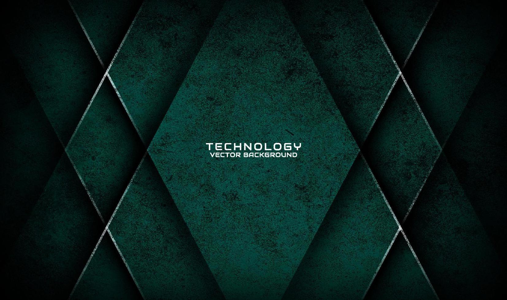 3D green technology abstract background overlap layer on dark space with white rhombus line effect decoration. Graphic design element dirty style concept for banner, flyer, brochure, or landing page vector