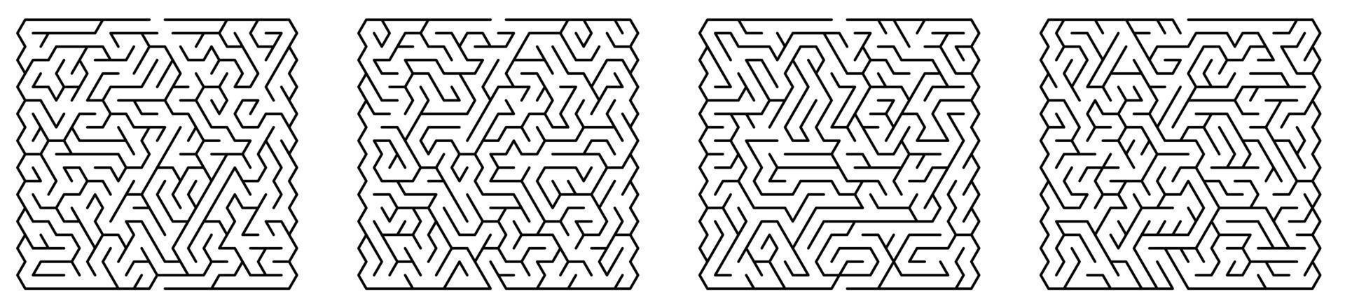 Children games. Set of square mazes with triangular cells. Puzzles and games for development of intelligence in child and an adult. Vector