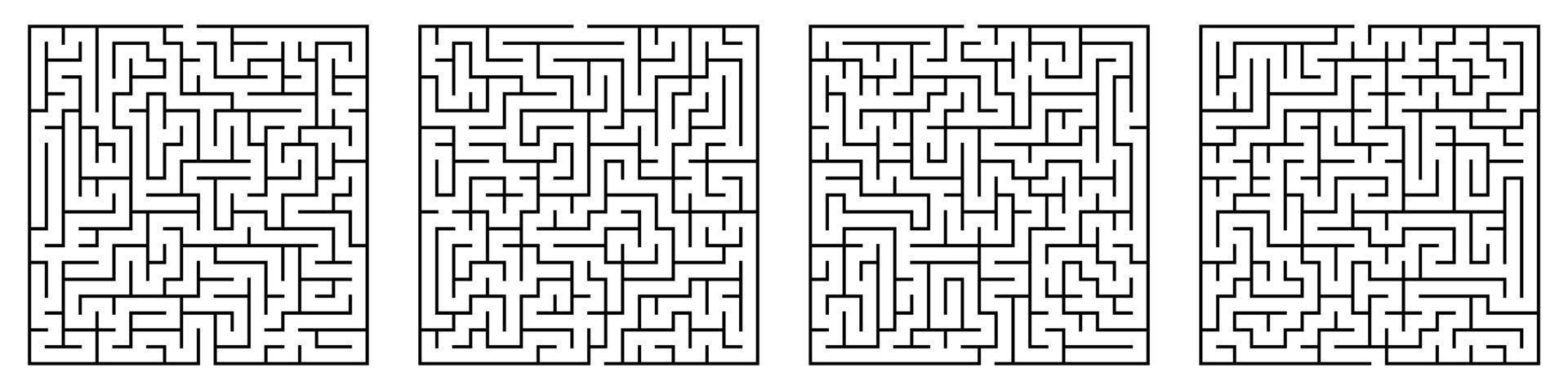Children games. Set of square mazes of small level of difficulty. Puzzles and games for development of intelligence in child and an adult. Vector