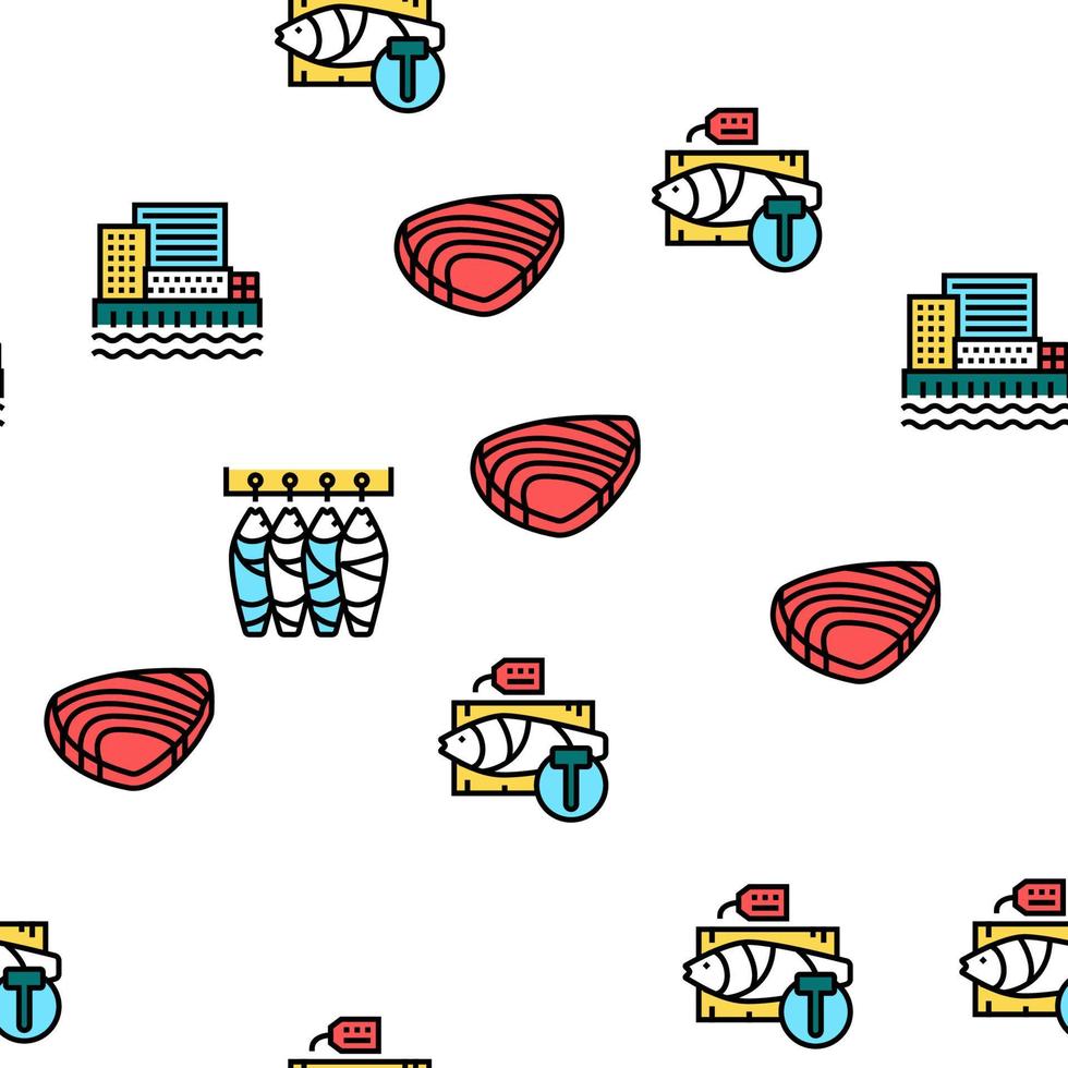 Tuna Auction Tsukiji Market Vector Seamless Pattern