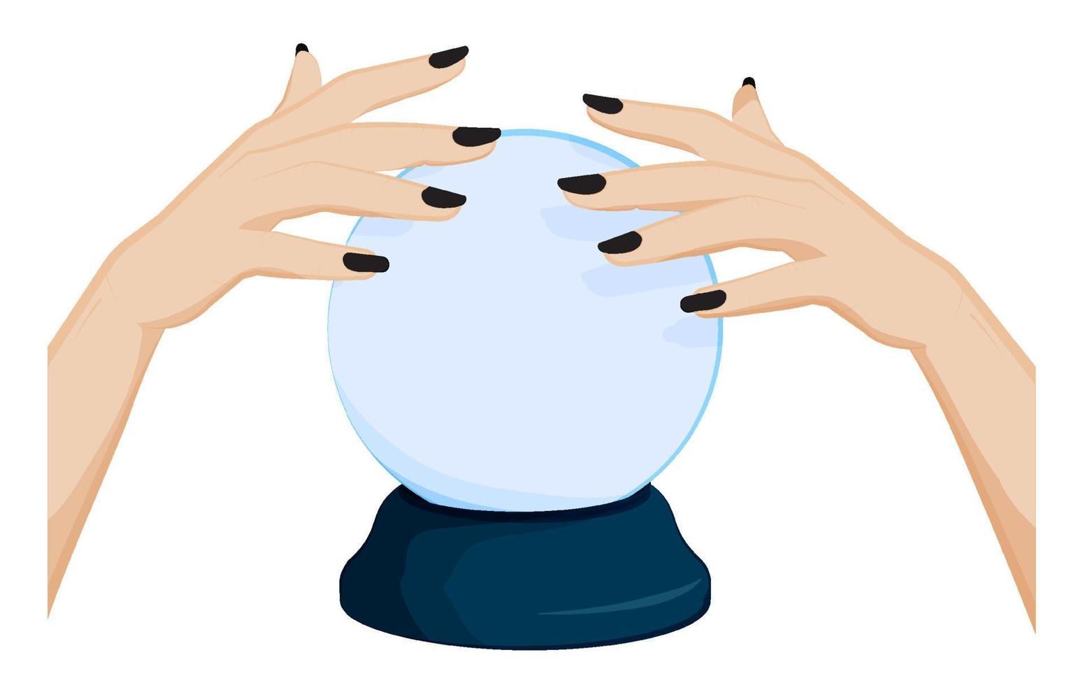 fortune teller hands over a crystal ball. Prediction of future, astrology. Cartoon vector on white background