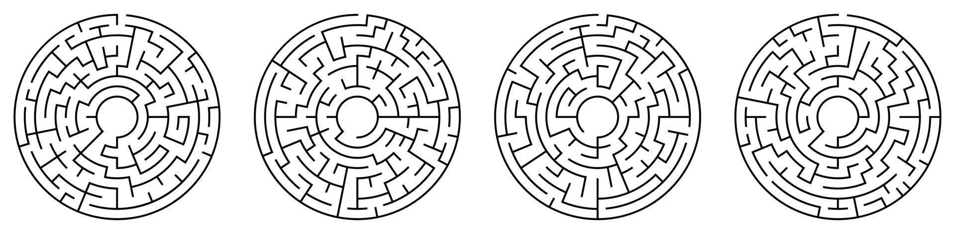 Children games. Round mazes, labyrinths set. Puzzles and games for development of intelligence in child and an adult. Vector