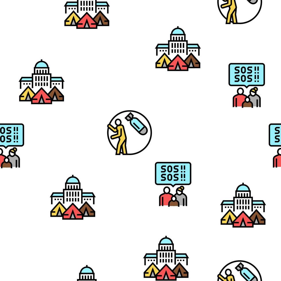 Refugee From Problem Collection Icons Set Vector