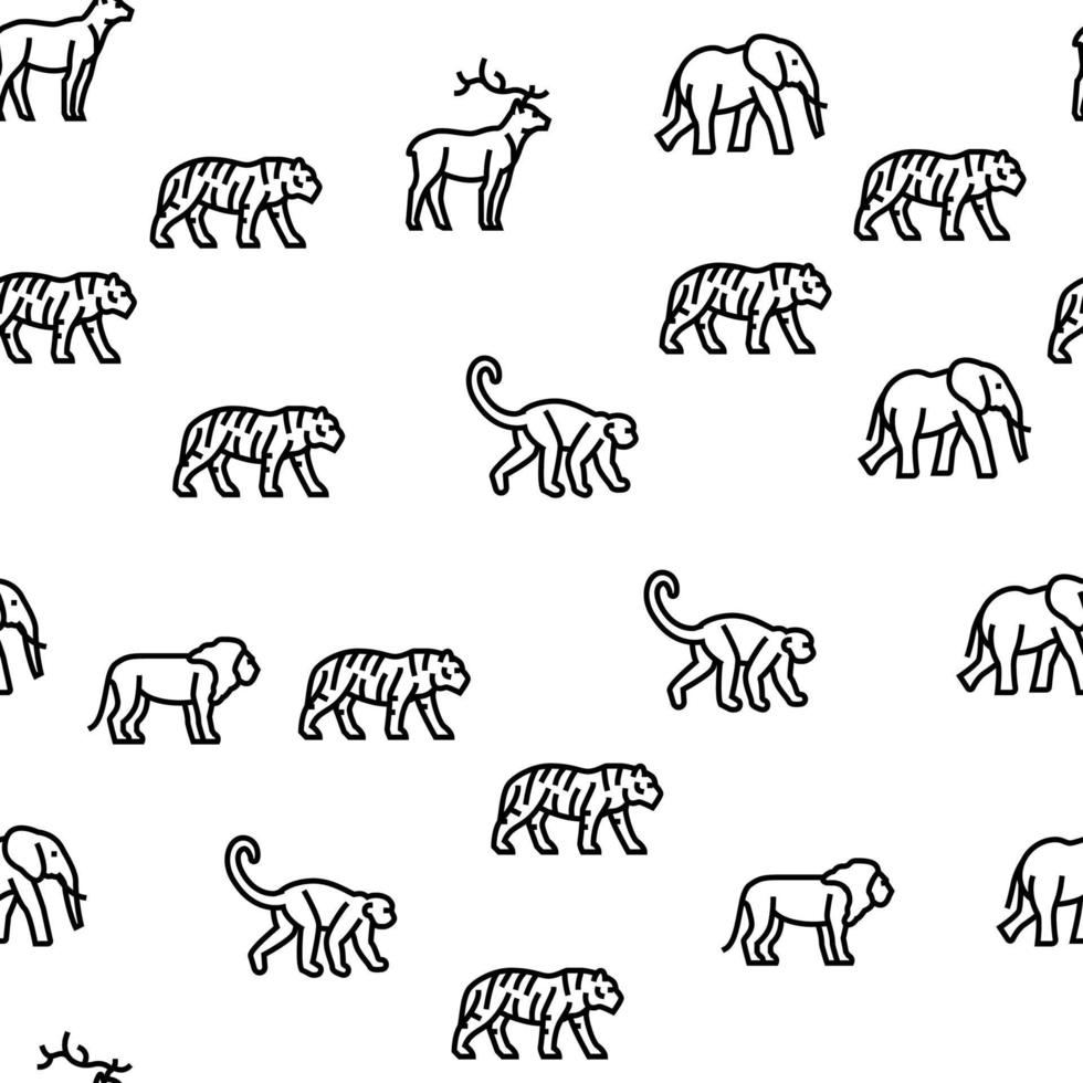 Zoo Animals, Birds And Snakes Vector Seamless Pattern