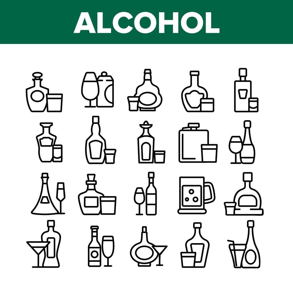 Alcohol Drink Bottles Collection Icons Set Vector