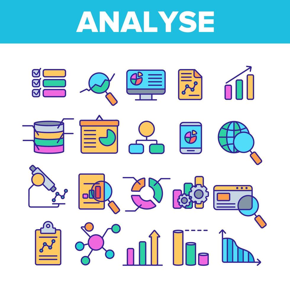 Analysing Data Vector Color Line Icons Set