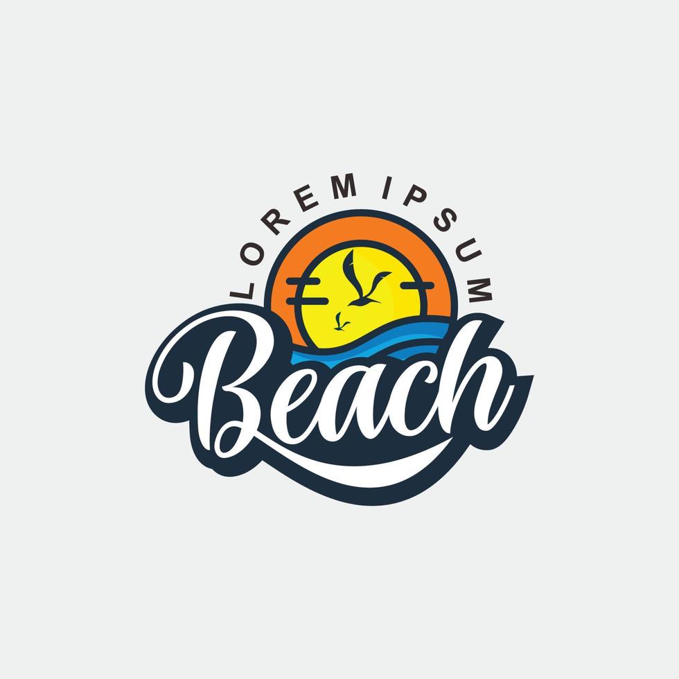 playa, mar, puesta de sol, amanecer, ilustración de vector de diseño de logotipo