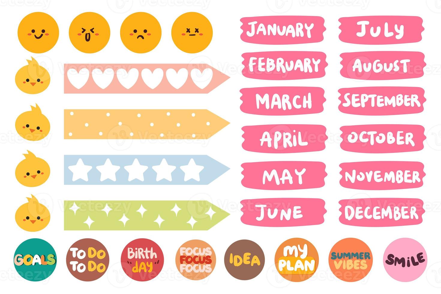 collection of weekly and daily planner sticker, notes, to do list, with lettering and cute icon. template for agenda, check list, stationery photo