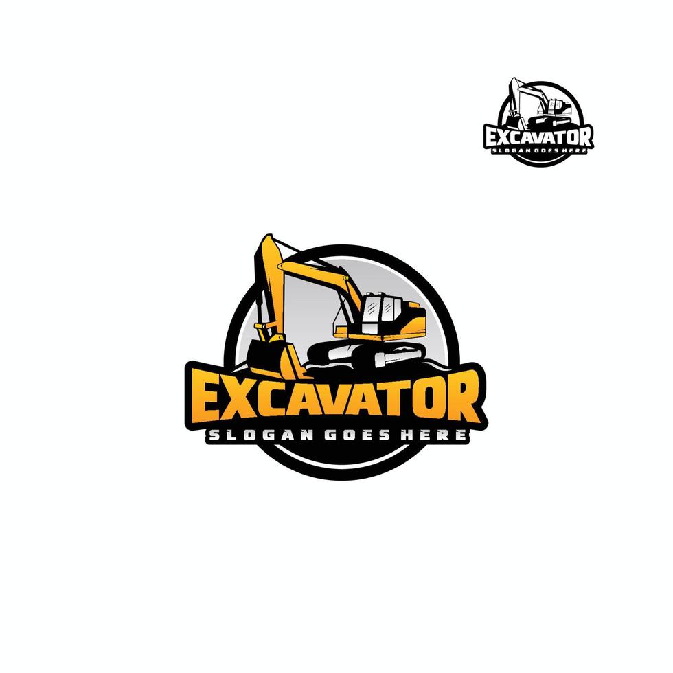 Excavator logo template, heavy equipment for construction logo vector