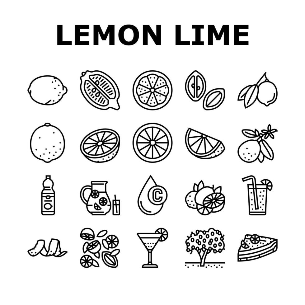 limón y lima vitamina cítricos iconos conjunto vector