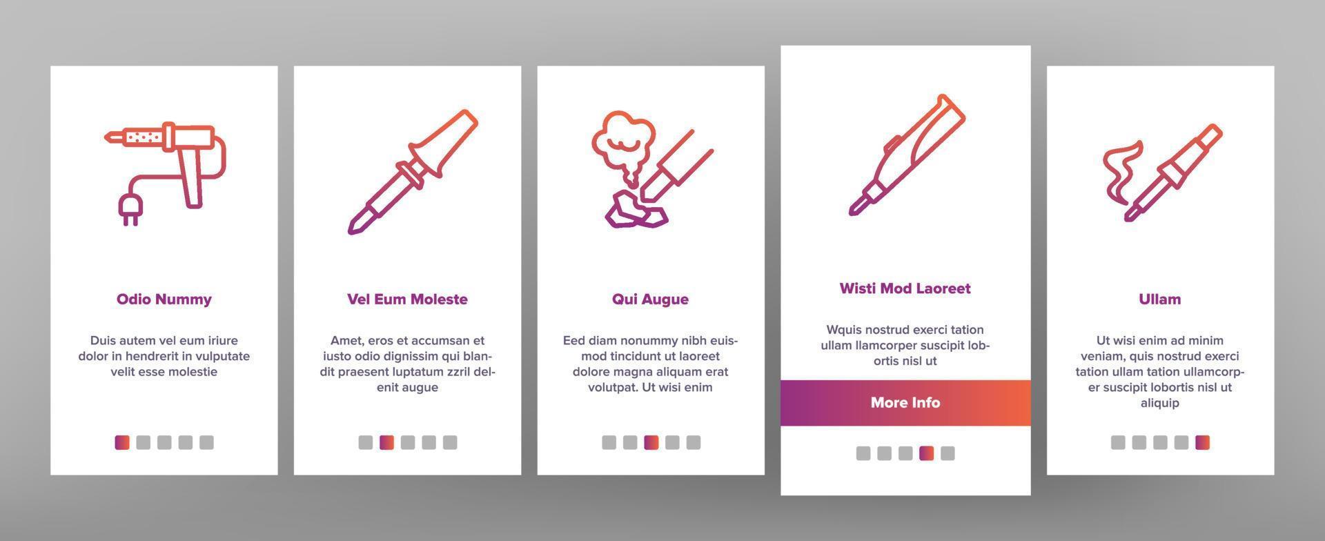 Soldering Iron Device Onboarding Icons Set Vector