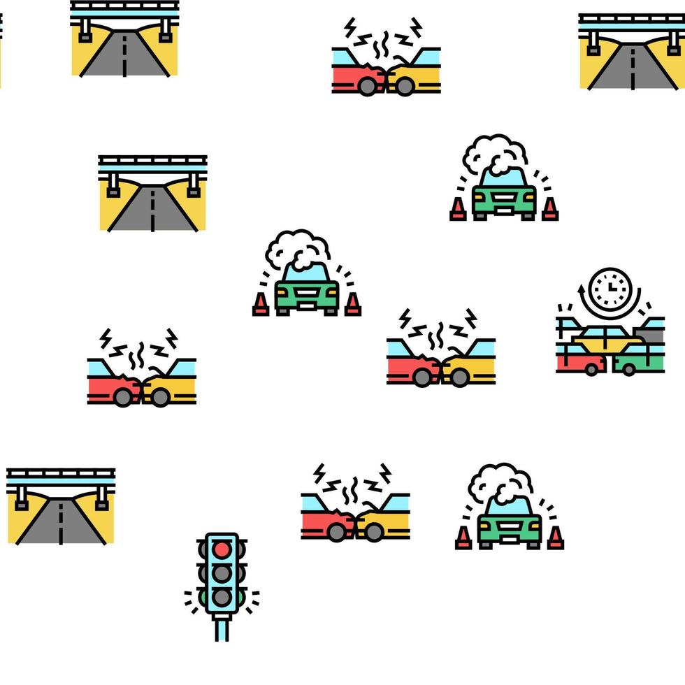 Traffic Jam Transport Vector Seamless Pattern