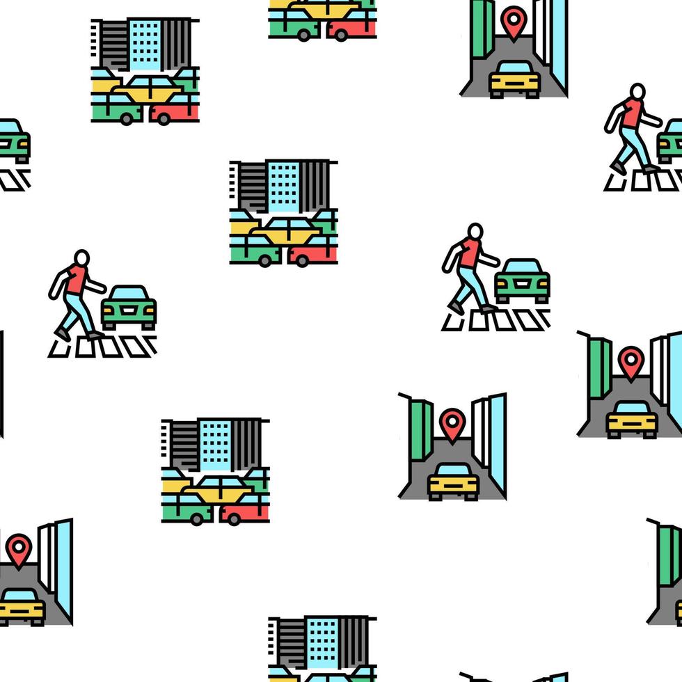 Traffic Jam Transport Vector Seamless Pattern