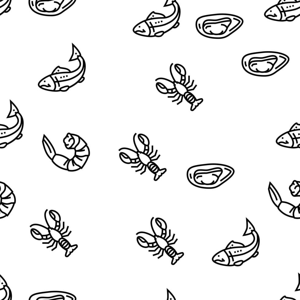 Seafood Cooked Food Dish Menu Vector Seamless Pattern