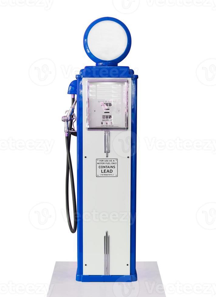 Vintage blue fuel pump on white background photo