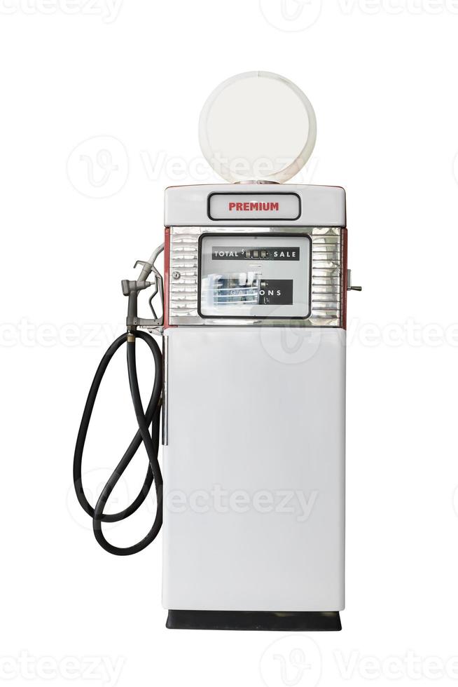 Vintage white fuel pump on white background photo