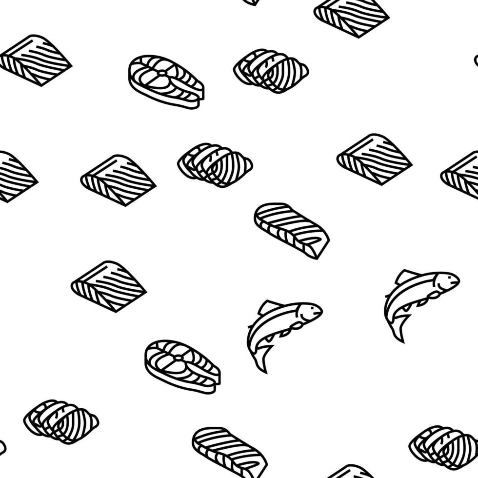 Salmon Fish Delicious Seafood Vector Seamless Pattern