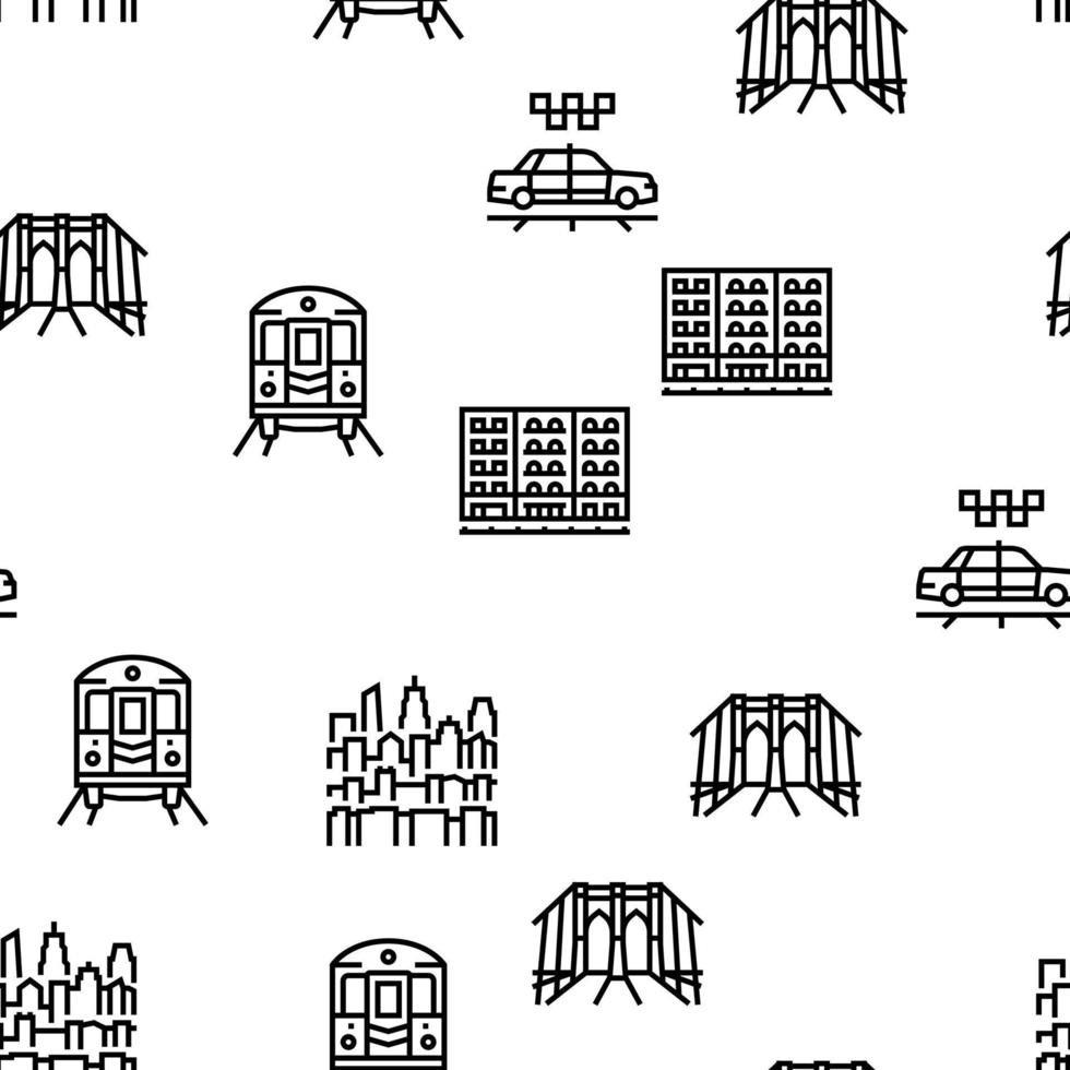 New York American City Landmarks Vector Seamless Pattern