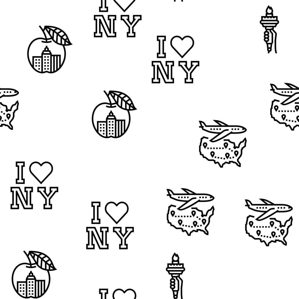 New York American City Landmarks Vector Seamless Pattern