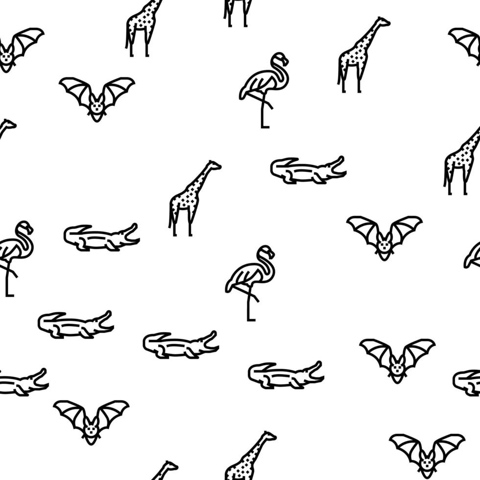 Zoo Animals, Birds And Snakes Vector Seamless Pattern