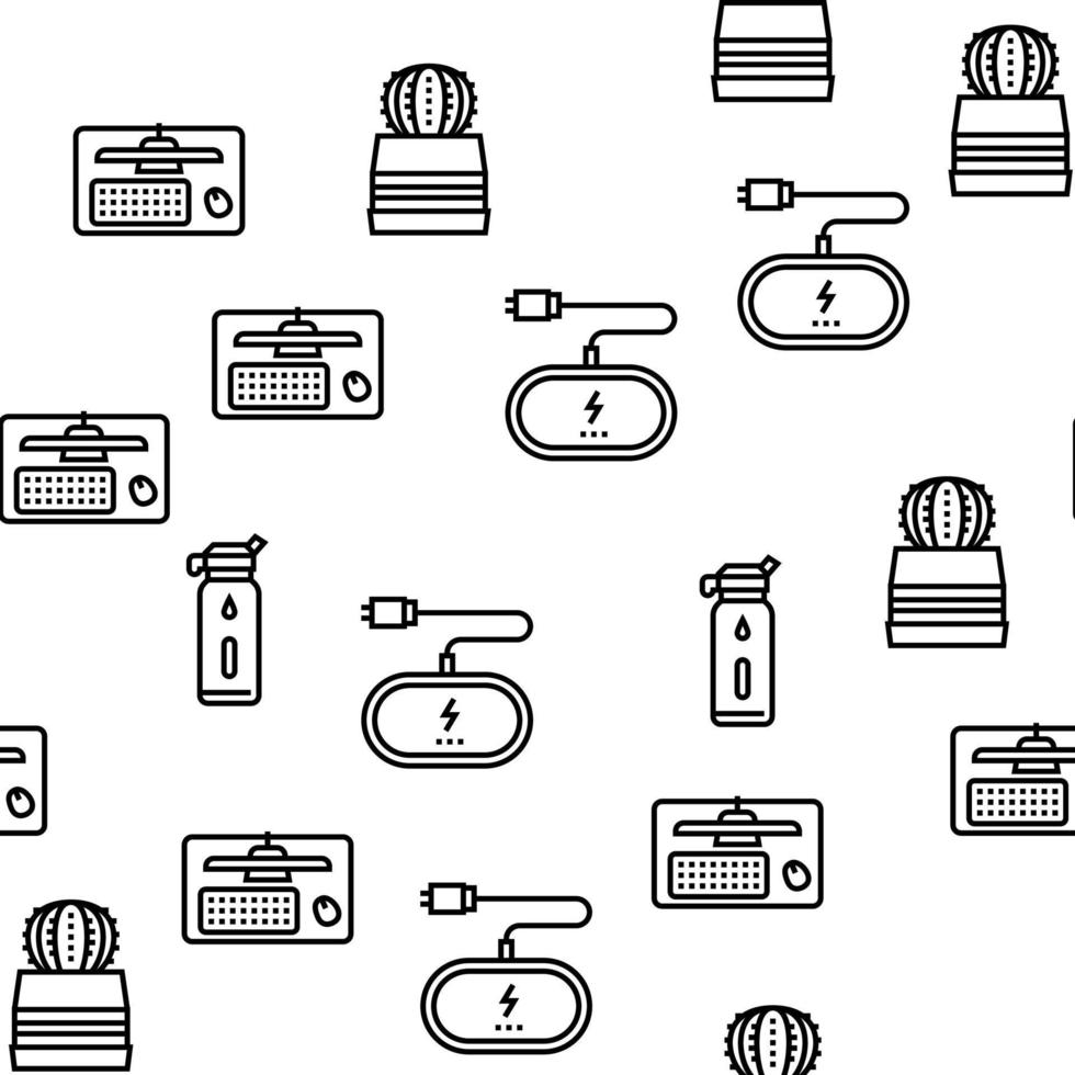 Workplace Accessories And Tools Vector Seamless Pattern
