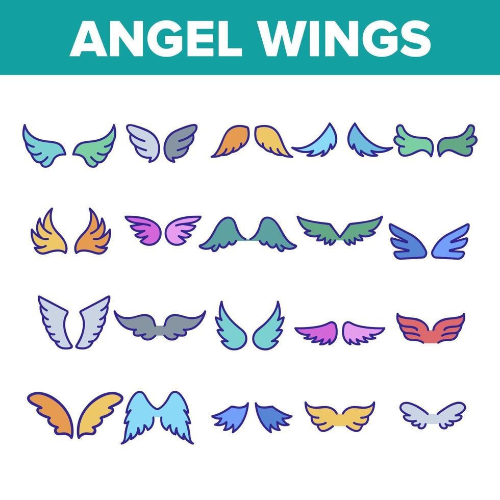 Angel Wings Flying Collection Icons Set Vector