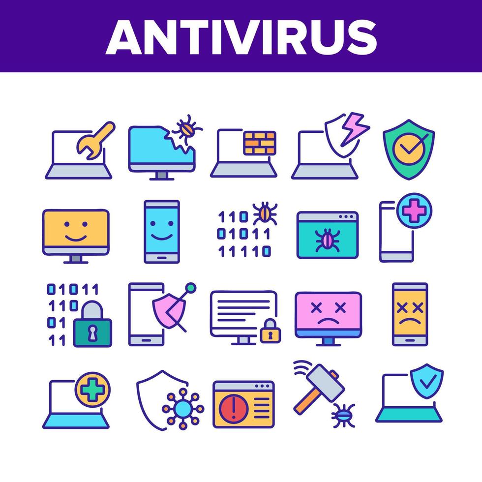 Antivirus Program Collection Icons Set Vector