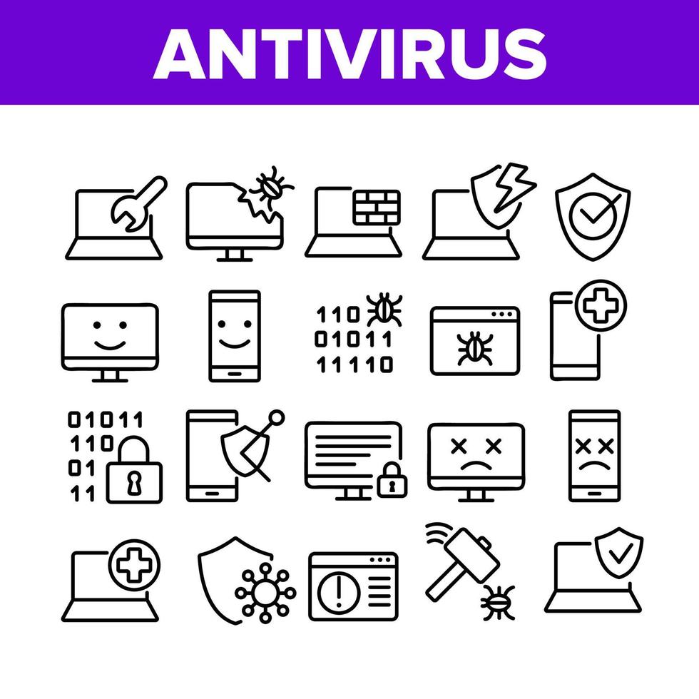 Antivirus Program Collection Icons Set Vector