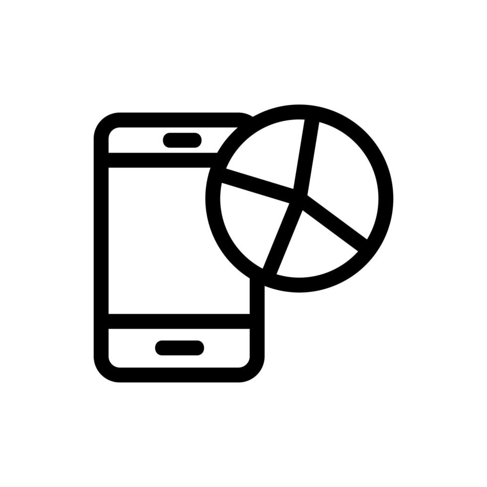 The diagram in the phone is a vector icon. Isolated contour symbol illustration