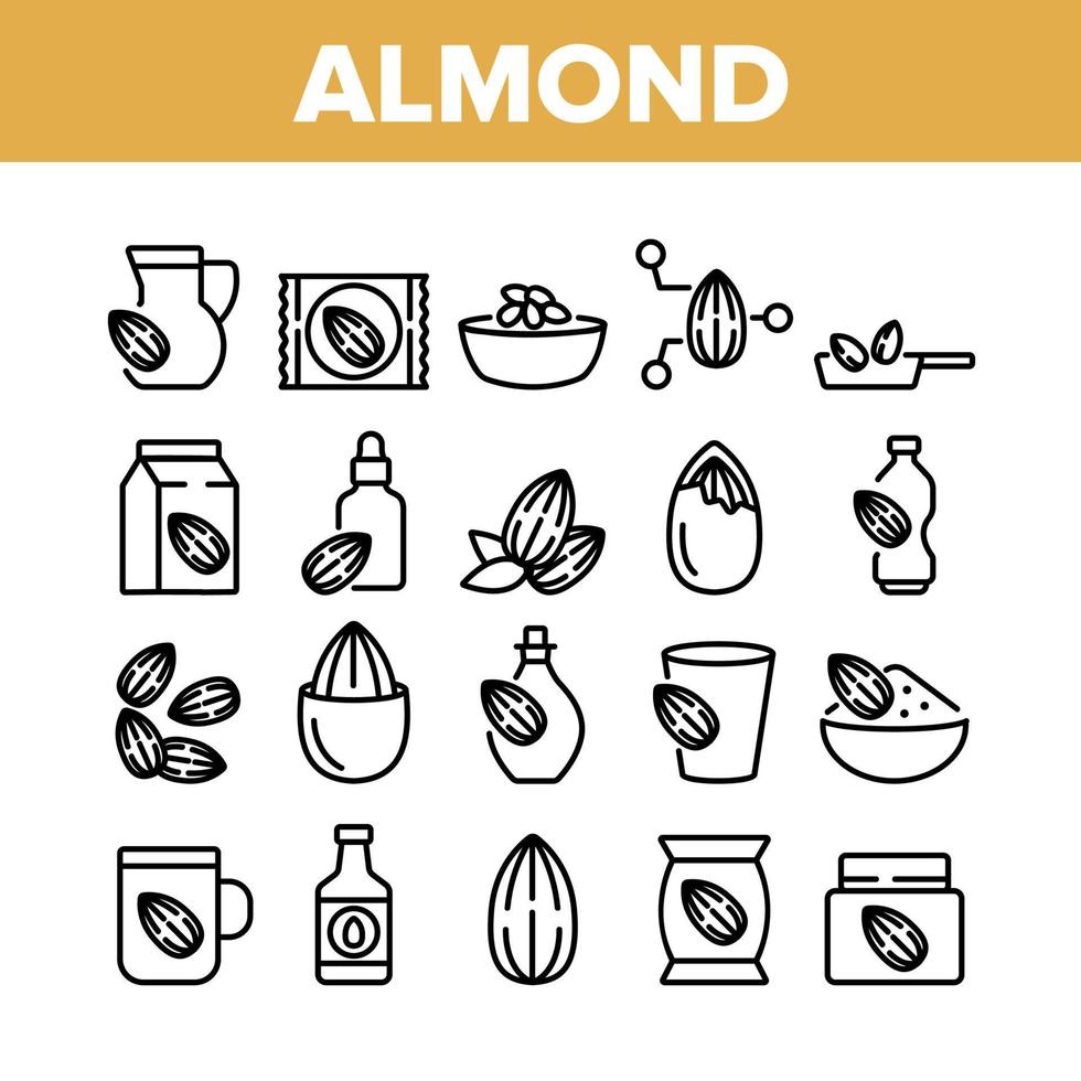 Almond Natural Food Collection Icons Set Vector