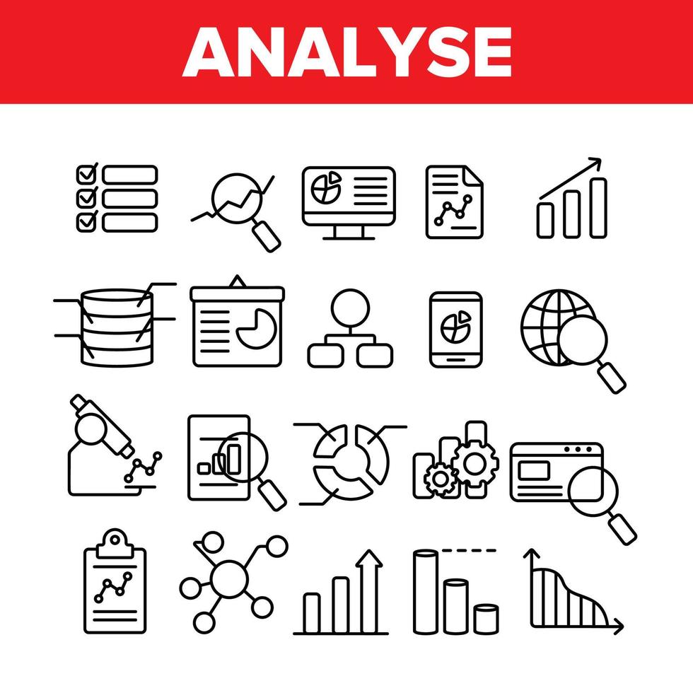 análisis de datos vector conjunto de iconos de línea delgada