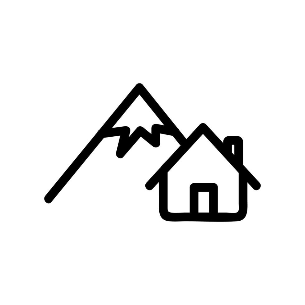 una casa en el vector de iconos de los alpes. ilustración de símbolo de contorno aislado