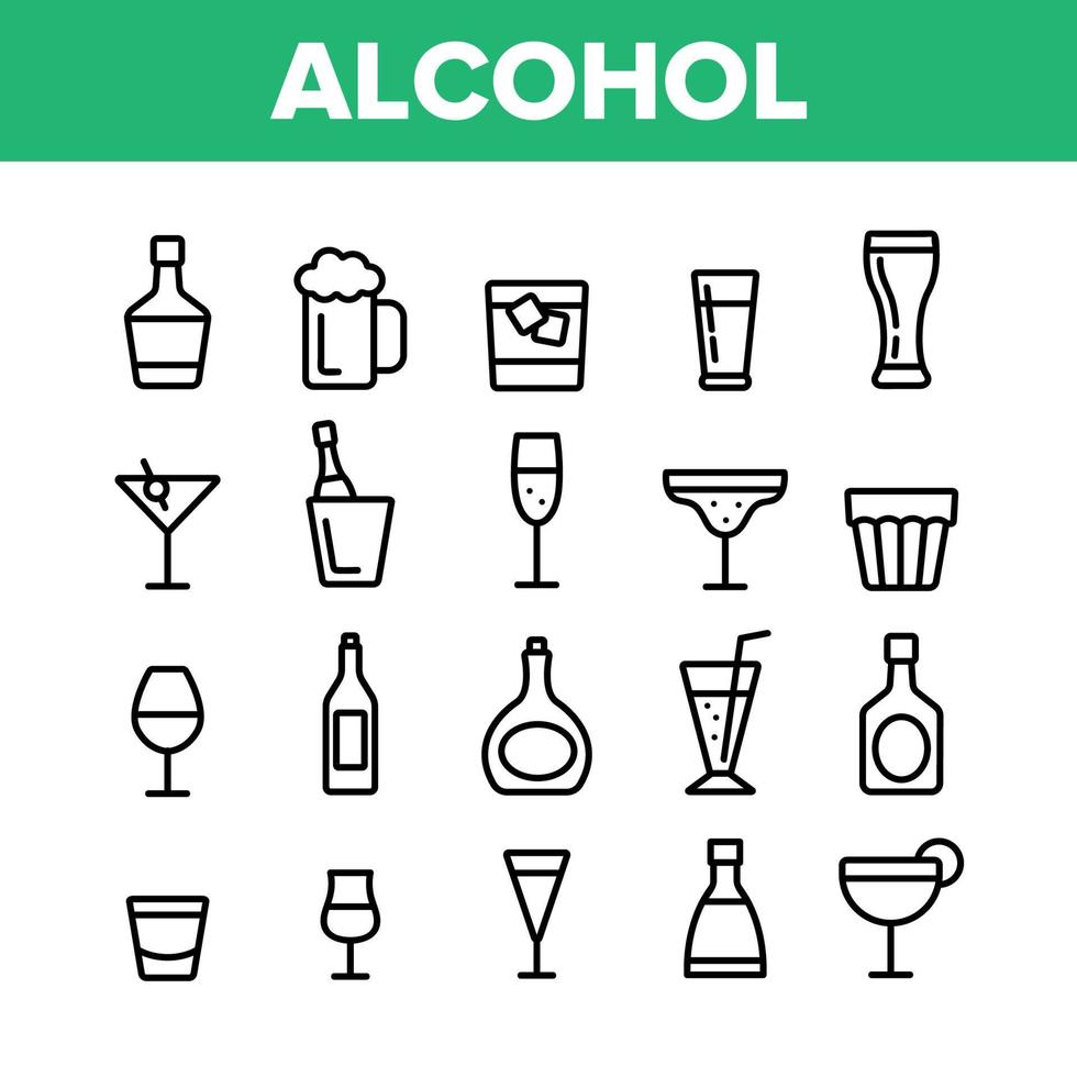 Collection Alcohol Drink Elements Vector Icons Set