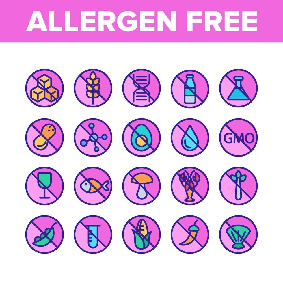 Allergen Free Food Vector Linear Icons Set