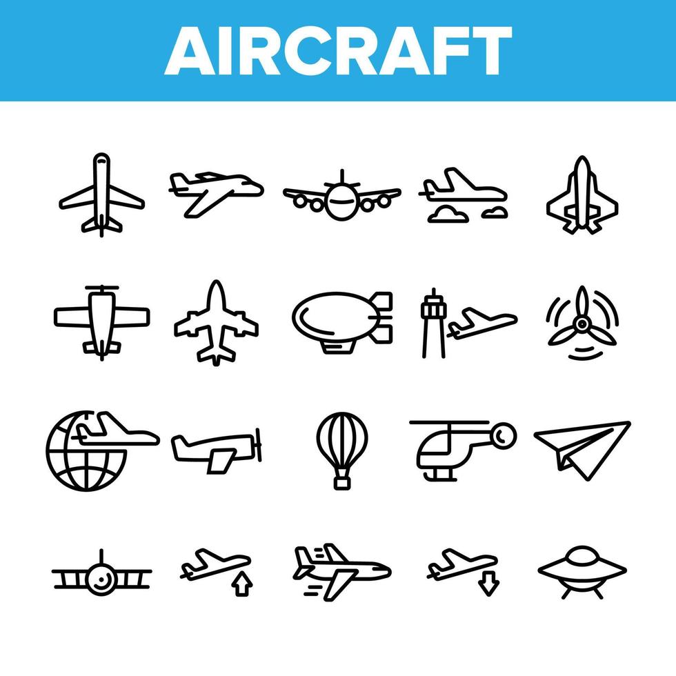 conjunto de iconos de vector de elementos de avión de colección