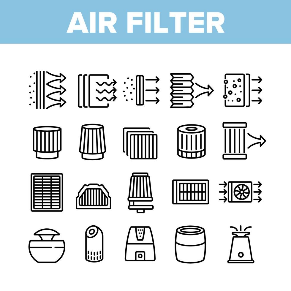 conjunto de iconos de colección de filtro de aire y flujo de aire vector