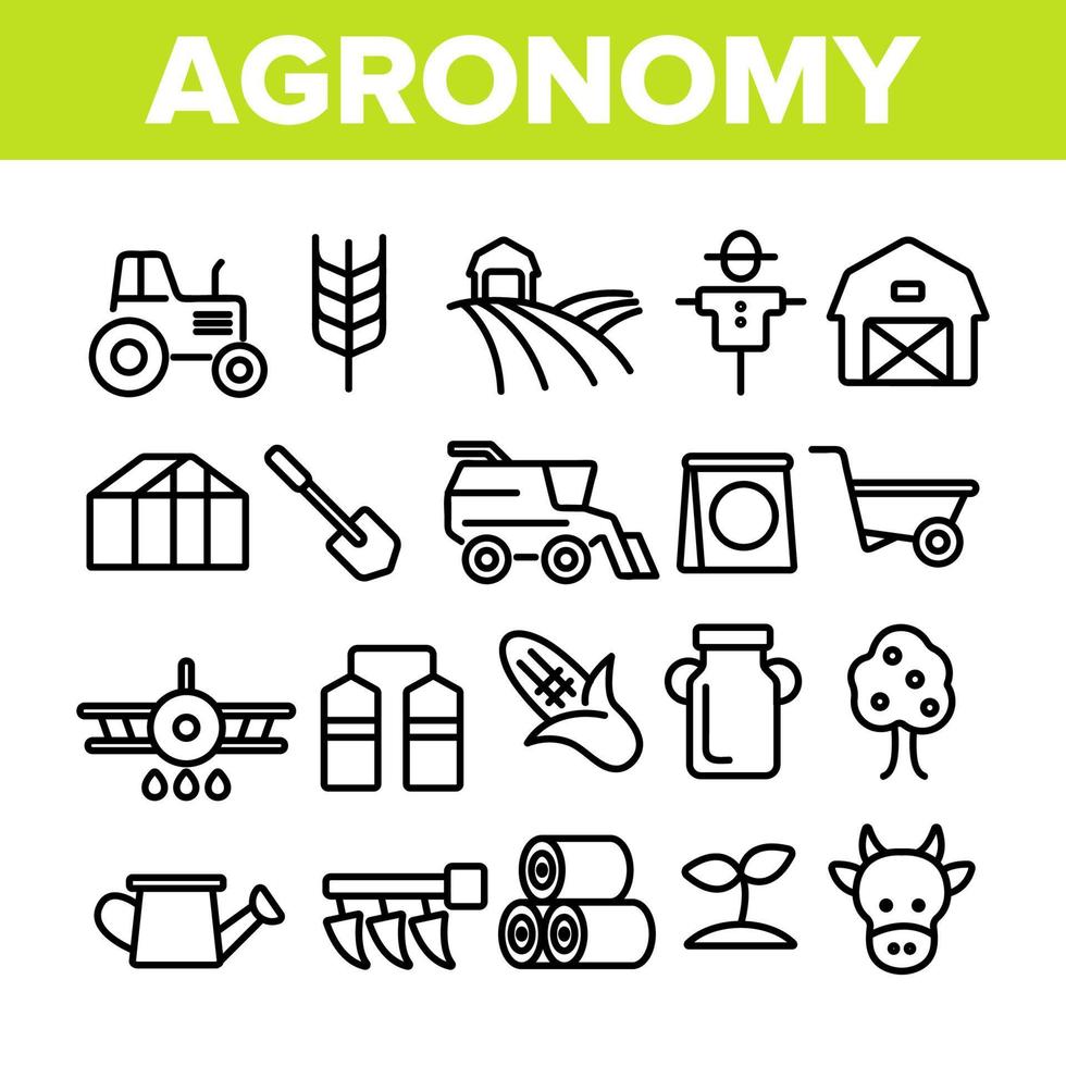 conjunto de iconos de línea delgada de vector de industria agronómica